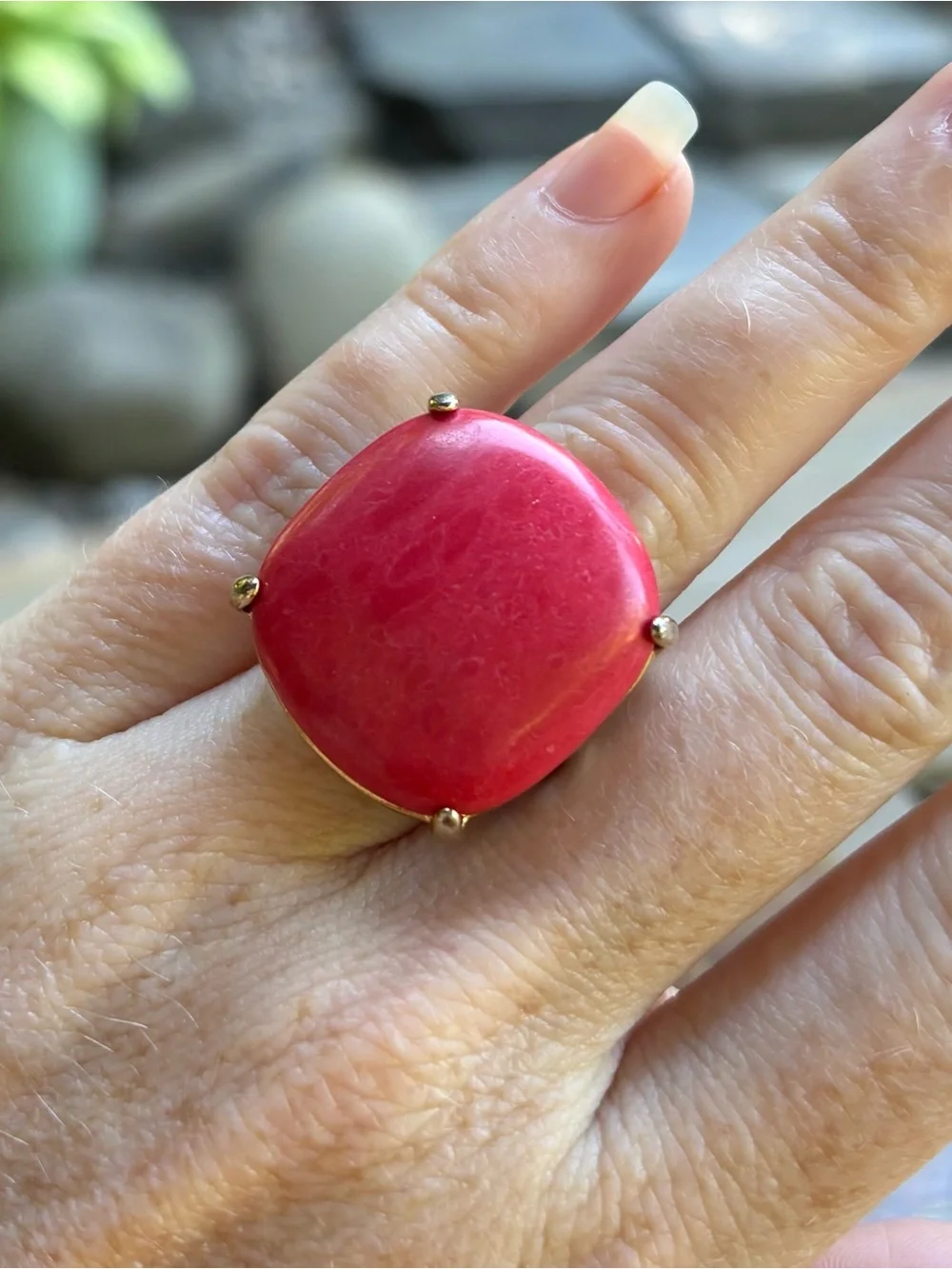 Chloe + Isabel Gold Ring with Coral Pink Stone